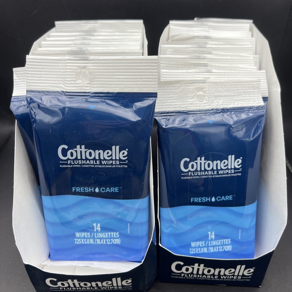 24 Cottonelle Flushable Wipes Fresh Care On-The-Go Travel Packs 14ct Wipes Each
